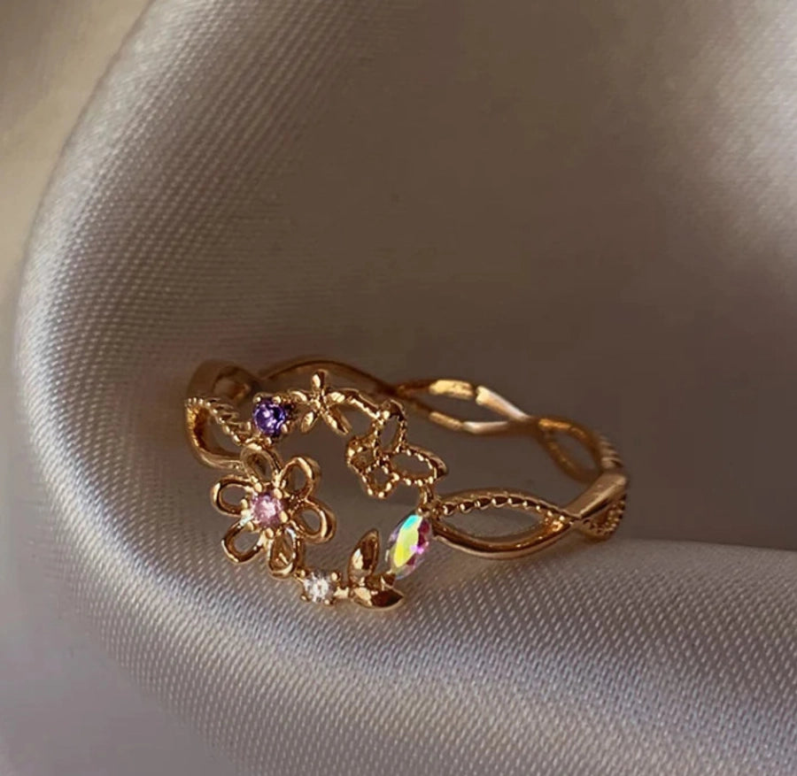 Copper 18K Gold Plated Plating Heart Shape Flower Butterfly Zircon Open Rings