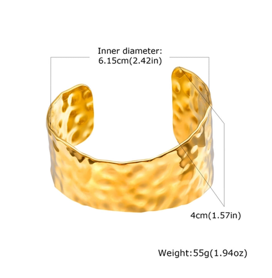 Retro Classic Style C Shape 304 Stainless Steel 18K Gold Plated Cuff Bracelets Wide Bracelet In Bulk