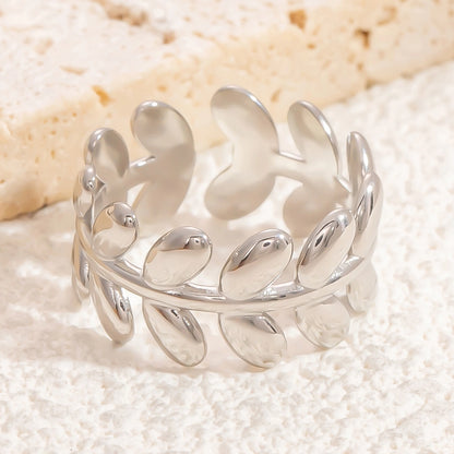 Jewelry Sweet Classic Style Leaf Infinity 304 Stainless Steel Open Rings