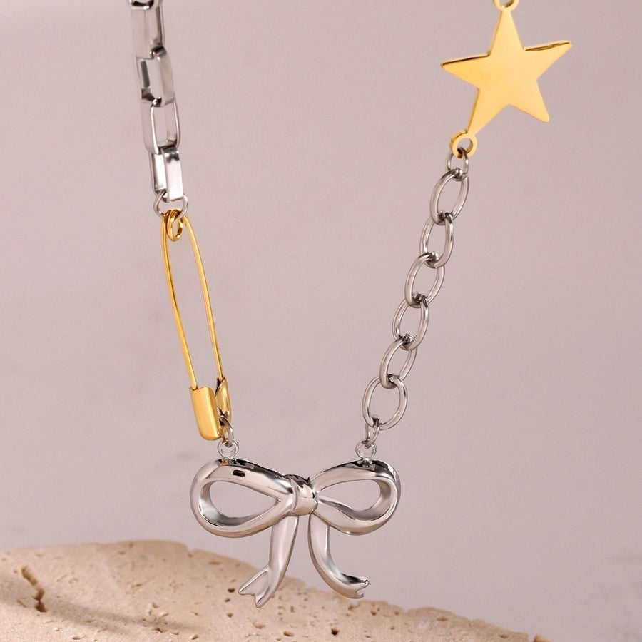 Jewelry Glam Simple Style Classic Style Bow Knot 304 Stainless Steel Pendant Necklace