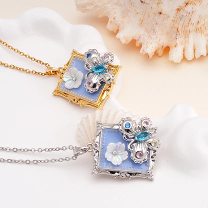 Jewelry IG Style Glam Flower Butterfly Rectangle 304 Stainless Steel Copper Zircon Inlay Pendant Necklace