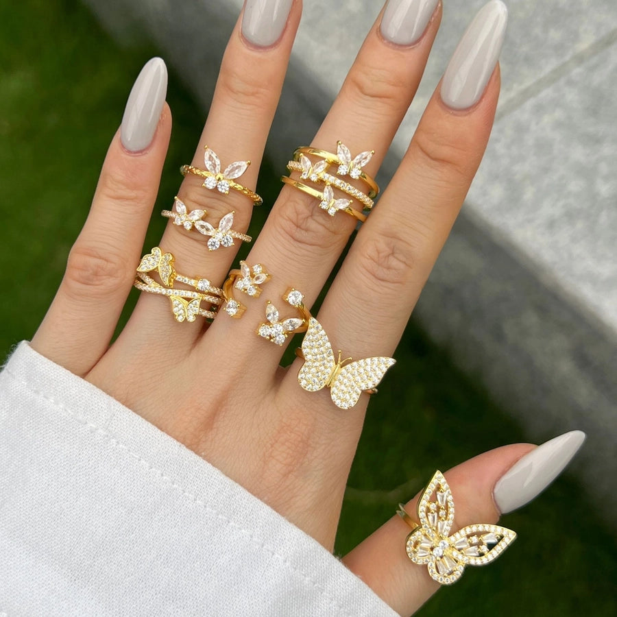 925 Sterling Silver Zircon Butterfly Rings