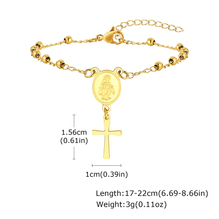 Vintage Style Classic Style Cross Virgin Mary 304 Stainless Steel 18K Gold Plated cable chain Bracelets In Bulk Stainless Steel Bracelets