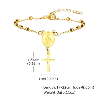 Vintage Style Classic Style Cross Virgin Mary 304 Stainless Steel 18K Gold Plated cable chain Bracelets In Bulk Stainless Steel Bracelets