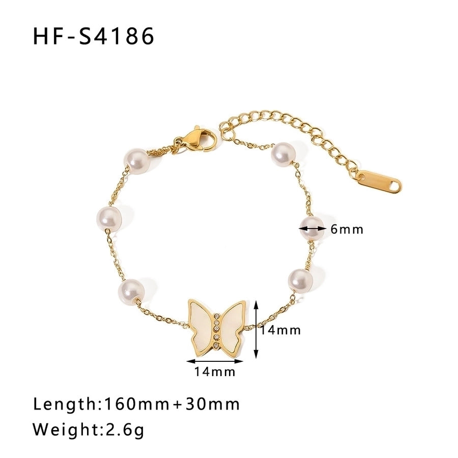 Simple Style Heart Shape Stainless Steel 18K Gold Plated Artificial Rhinestones Rhinestones Shell Bracelets In Bulk