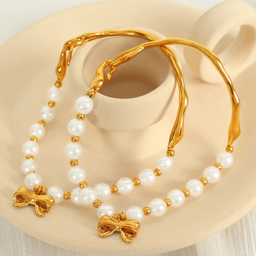 Elegant Baroque Style IG Style Bow Knot 18K Gold Plated 304 Stainless Steel Imitation Pearl  Bracelets