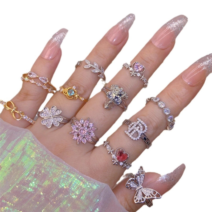 Copper Plating Inlay Leaf Heart Shape Skull Zircon Open Rings