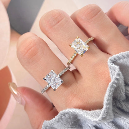 18K Gold Plated White Gold Plated 925 Sterling Silver Zircon Rectangle Rings