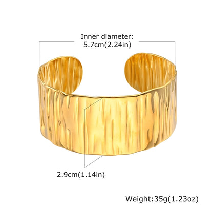 Retro Classic Style C Shape 304 Stainless Steel 18K Gold Plated Cuff Bracelets Wide Bracelet In Bulk