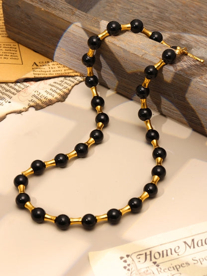 Baroque Style Shiny Geometric 304 Stainless Steel Imitation Pearl Tiger Eye Beaded Chain Necklace In Bulk