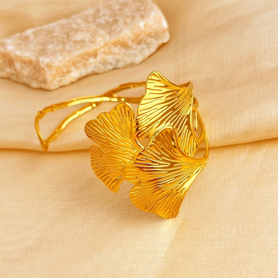 Elegant Hawaiian Leaf 304 Stainless Steel 18K Gold Plated Bangle In Bulk