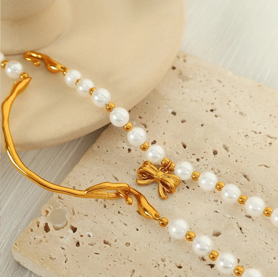 Elegant Baroque Style IG Style Bow Knot 18K Gold Plated 304 Stainless Steel Imitation Pearl  Bracelets