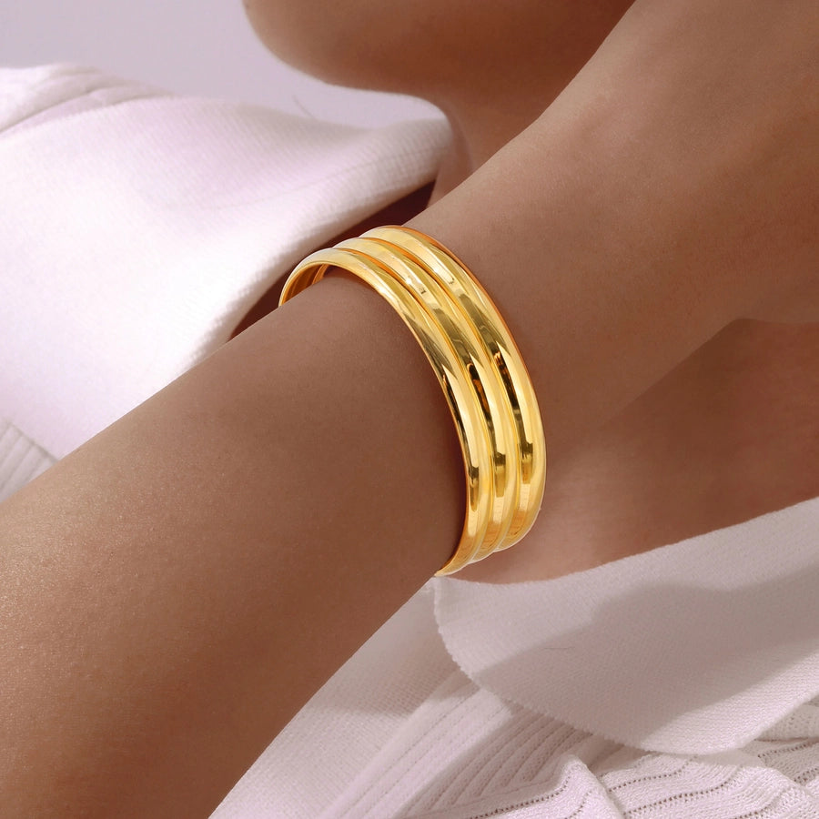 Retro Classic Style C Shape 304 Stainless Steel 18K Gold Plated Cuff Bracelets Wide Bracelet In Bulk