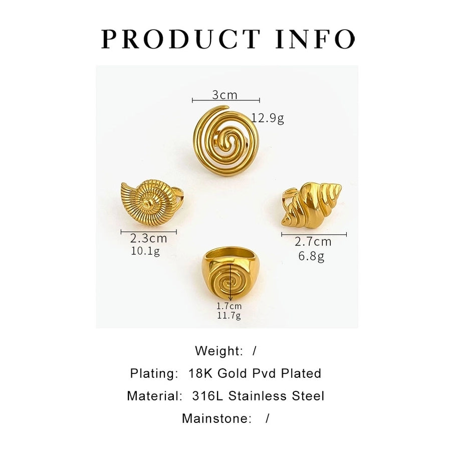 Jewelry Casual Nordic Style Retro Geometric 316L Stainless Steel  18K Gold Plated Irregular Open Rings