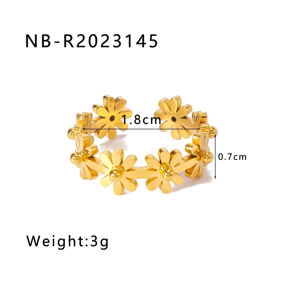 Jewelry Vintage Style Modern Style Simple Style Flower 304 Stainless Steel Artificial Pearls Rhinestones 18K Gold Plated Plating Inlay Open Rings