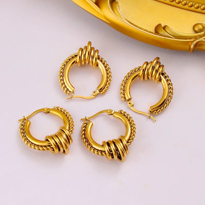 1 Pair French Style Geometric 304 Stainless Steel 18K Gold Plated Earrings