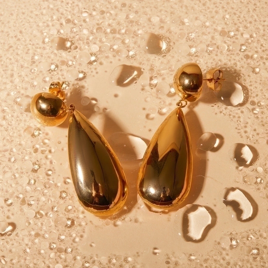 1 Pair IG Style Water Droplets Stainless Steel 18K Gold Plated Drop Earrings