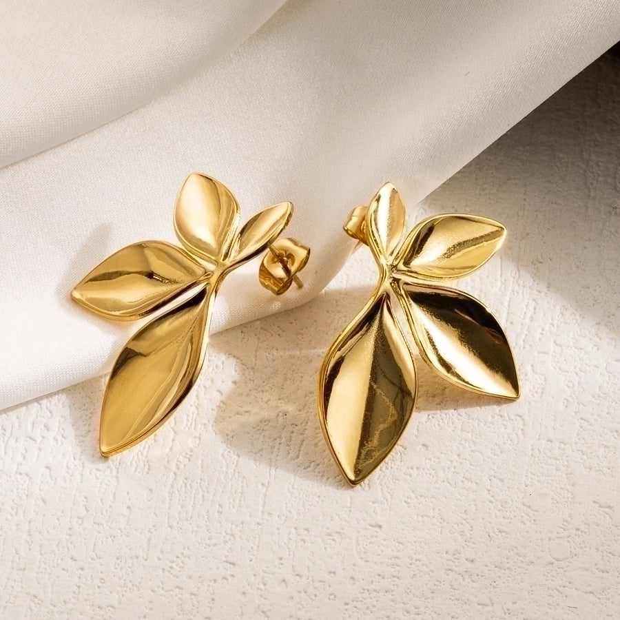 1 Pair IG Style Leaves Flower Ginkgo Leaf Plating 304 Stainless Steel 18K Gold Plated Stainless Steel Earrings