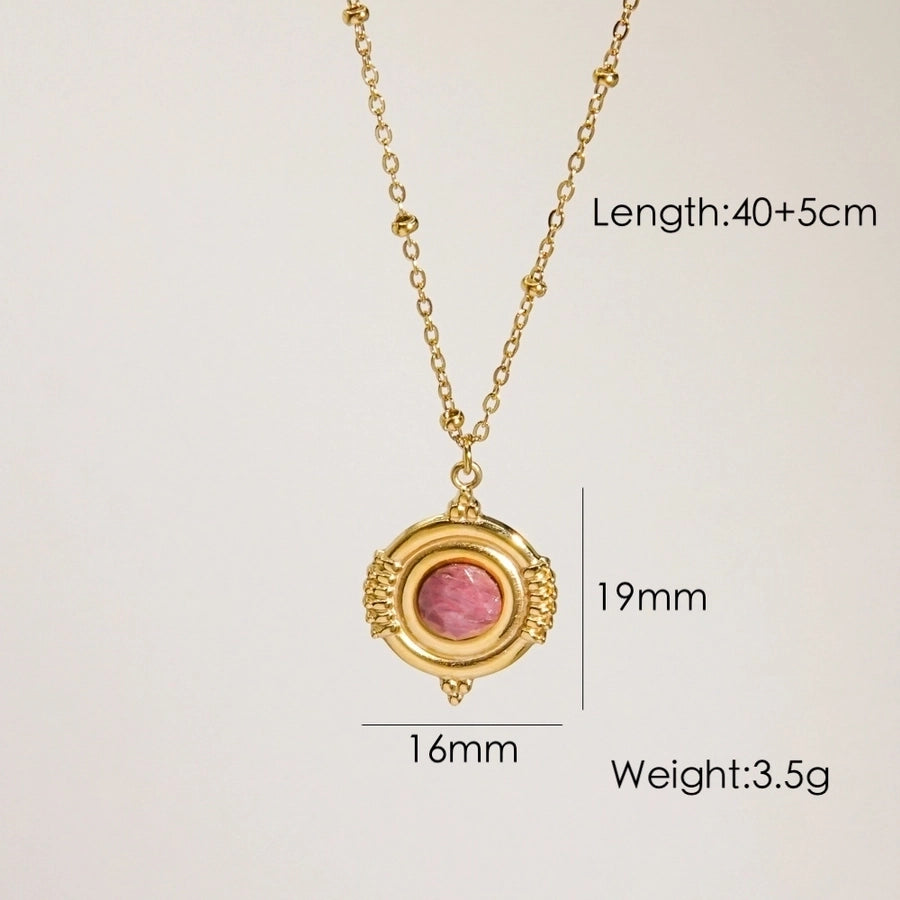 Jewelry Retro Geometric 304 Stainless Steel Titanium Steel Rhodochrosite Hollow Out Inlay Pendant Necklace