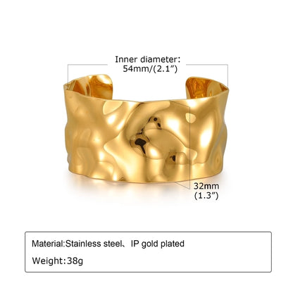 Retro Classic Style C Shape 304 Stainless Steel 18K Gold Plated Cuff Bracelets Wide Bracelet In Bulk