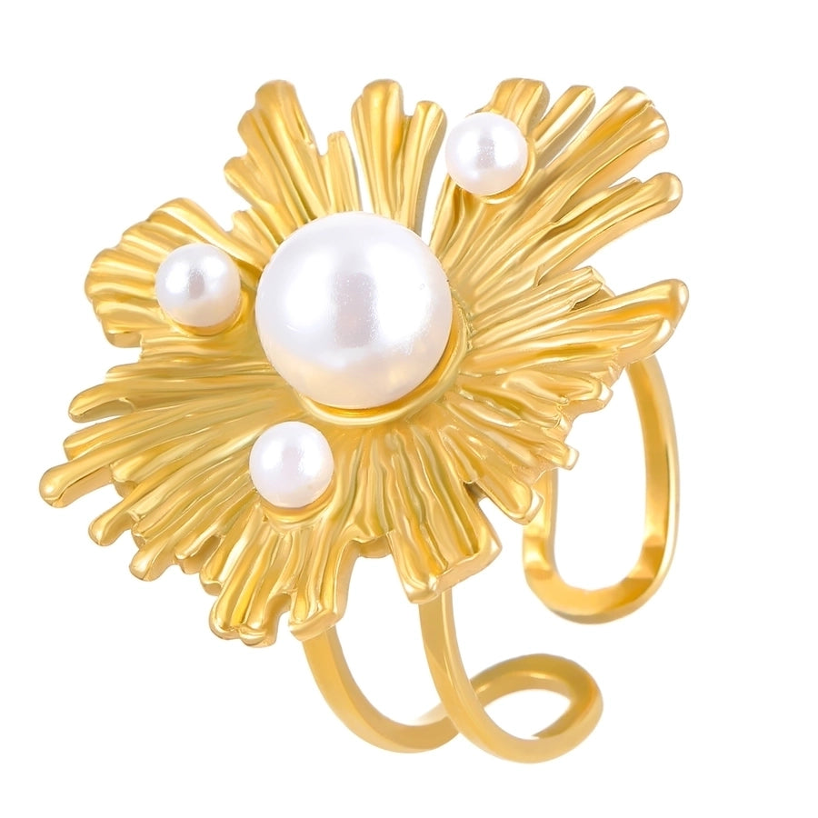 Jewelry IG Style Exaggerated Geometric Flower 304 Stainless Steel Gem Turquoise Pearl 18K Gold Plated Inlay Open Rings