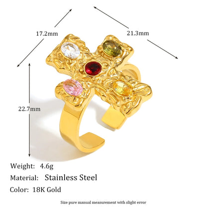 Jewelry Retro Streetwear Cross 304 Stainless Steel Plating Rings