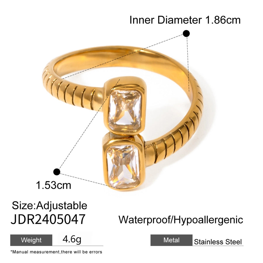 Jewelry Vintage Style French Style Geometric 304 Stainless Steel Shell Zircon Plating Open Rings Rings