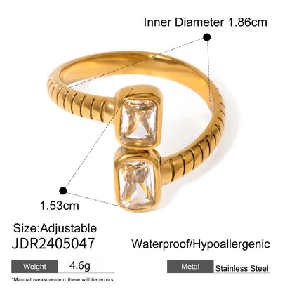 Jewelry Vintage Style French Style Geometric 304 Stainless Steel Shell Zircon Plating Open Rings Rings