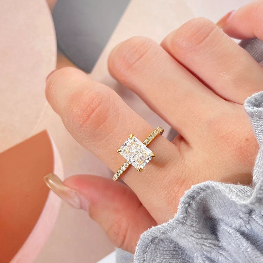 18K Gold Plated White Gold Plated 925 Sterling Silver Zircon Rectangle Rings