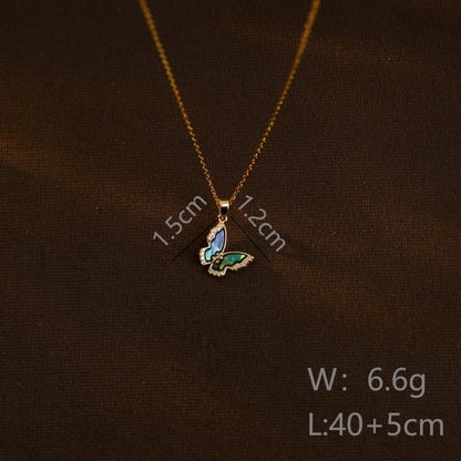 Jewelry Simple Style Commute Heart Shape Flower Butterfly 304 Stainless Steel Zircon Abalone Shell 18K Gold Plated Inlay Pendant Necklace