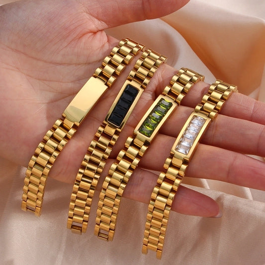 Retro Geometric 304 Stainless Steel 18K Gold Plated Zircon Bangle In Bulk