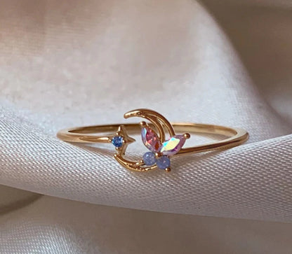 Copper 18K Gold Plated Plating Heart Shape Flower Butterfly Zircon Open Rings