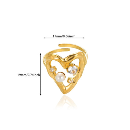 Jewelry French Style Heart Shape 304 Stainless Steel Open Rings