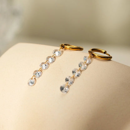 1 Pair Simple Style Shiny Round Zircon 304 Stainless Steel 18K Gold Plated Drop Earrings