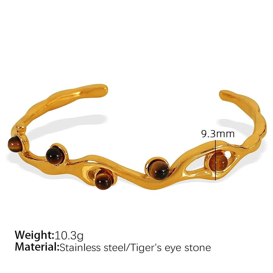 Simple Style Branches 304 Stainless Steel Tiger Eye 18K Gold Plated Artificial Pearls Turquoise Agate Bangle In Bulk