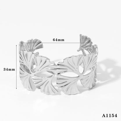 Exaggerated Modern Style Leaf Ginkgo Leaf 304 Stainless Steel 16K Gold Plated White Gold Plated Bangle In Bulk