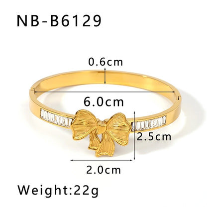 Vintage Style Simple Style Classic Style Bow Knot 304 Stainless Steel 18K Gold Plated Zircon Bangle In Bulk