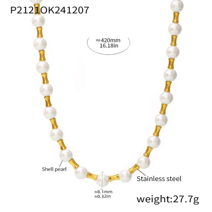 Baroque Style Shiny Geometric 304 Stainless Steel Imitation Pearl Tiger Eye Beaded Chain Necklace In Bulk