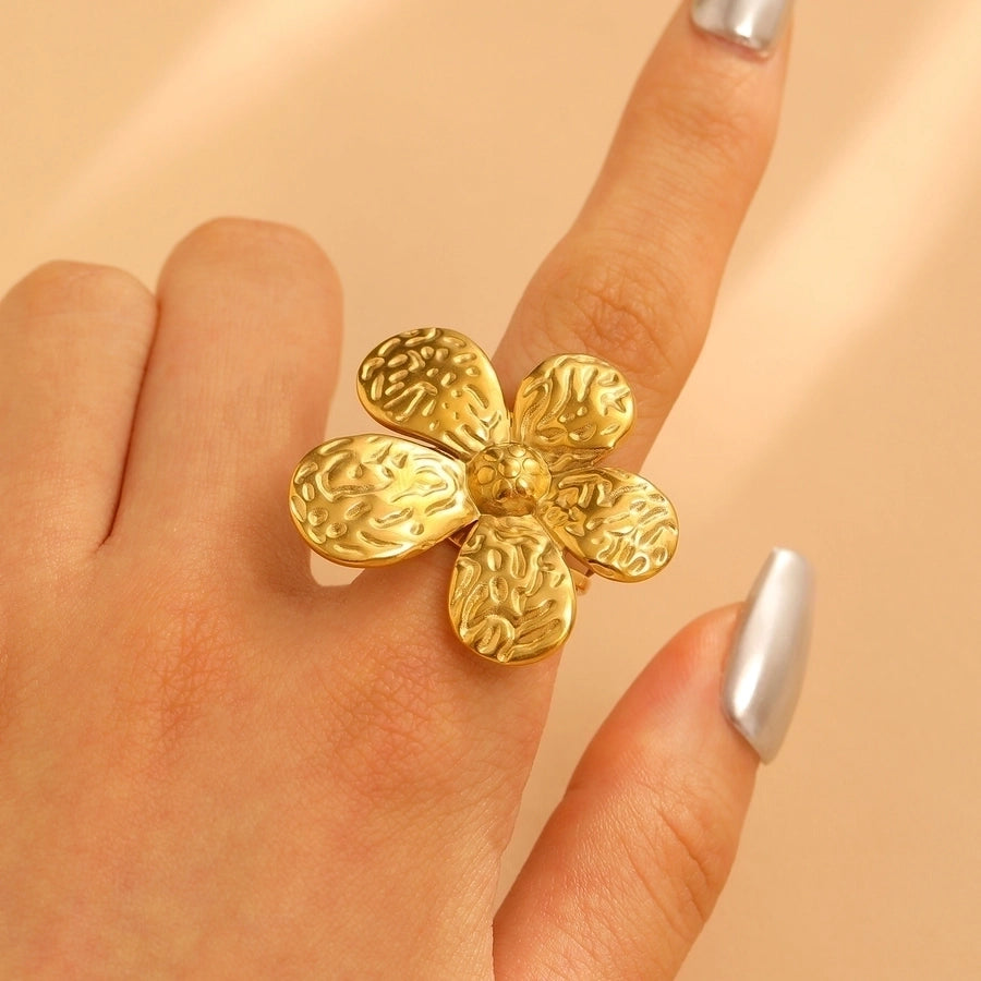 Jewelry IG Style Exaggerated Geometric Flower 304 Stainless Steel Gem Turquoise Pearl 18K Gold Plated Inlay Open Rings