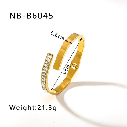 Simple Style Geometric 304 Stainless Steel 18K Gold Plated Rhinestones Zircon Bangle In Bulk