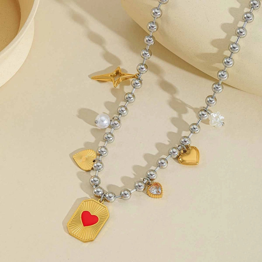 Jewelry Elegant Cute Artistic Cross Heart Shape Eye 304 Stainless Steel Acrylic Imitation Pearl Zircon 18K Gold Plated Plating Inlay Multi Charms Necklace Beaded Chain