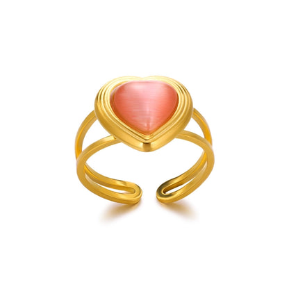 Jewelry Elegant French Style Sweet Heart Shape 304 Stainless Steel Synthetic Gemstones Open Rings