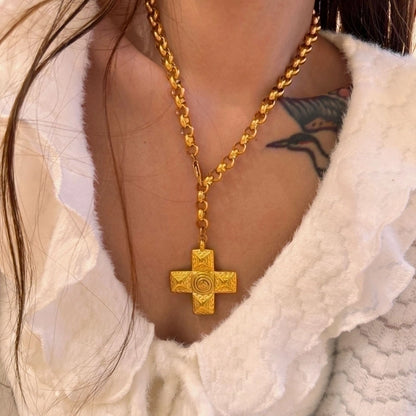 titanium steel 18k gold plated retro cross plating pendant necklace