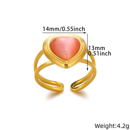 Jewelry Elegant French Style Sweet Heart Shape 304 Stainless Steel Synthetic Gemstones Open Rings