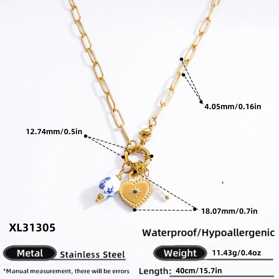 Jewelry IG Style Heart Shape 304 Stainless Steel 18K Gold Plated Pendant Necklace