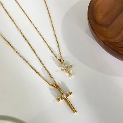 316L Stainless Steel  14K Gold Plated 18K Gold Plated Inlay Cross Rhinestones Zircon Pendant Necklace