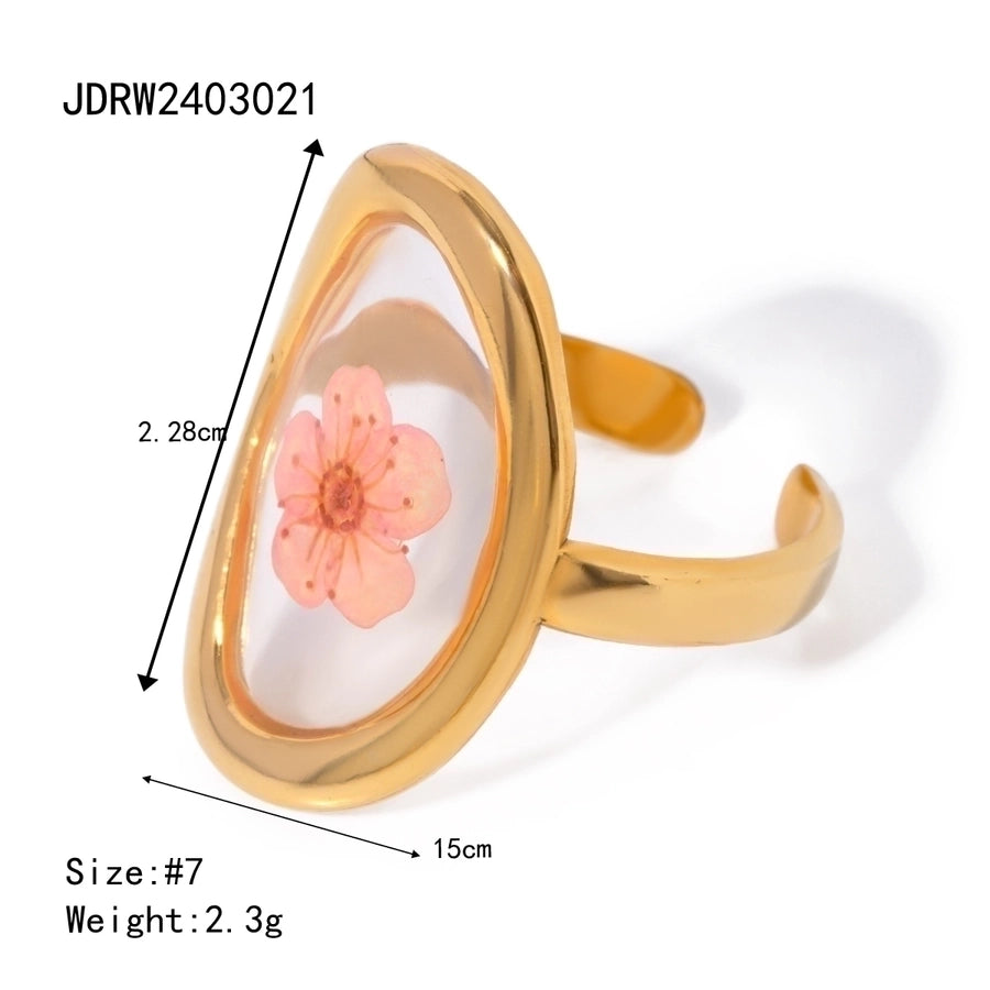 Jewelry Sweet Artistic Four Leaf Clover Oval Flower 304 Stainless Steel 18K Gold Plated Rings