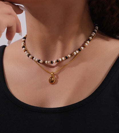 Retro Simple Style Round 304 Stainless Steel natural stone Tiger Eye 18K Gold Plated Tiger Eye Pendant Necklace Necklace In Bulk