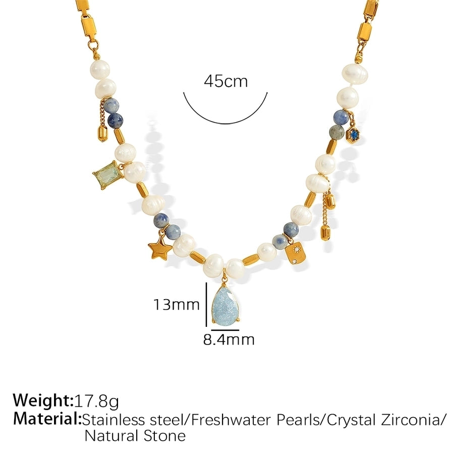 Retro Shiny Water Droplets 304 Stainless Steel natural stone Freshwater Pearl 18K Gold Plated Artificial Crystal Pendant Necklace In Bulk