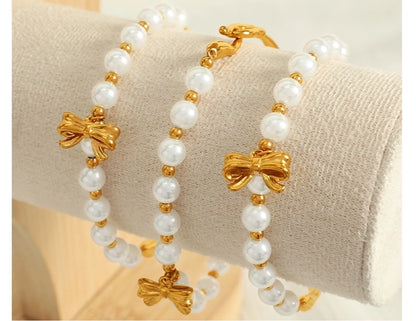 Elegant Baroque Style IG Style Bow Knot 18K Gold Plated 304 Stainless Steel Imitation Pearl  Bracelets